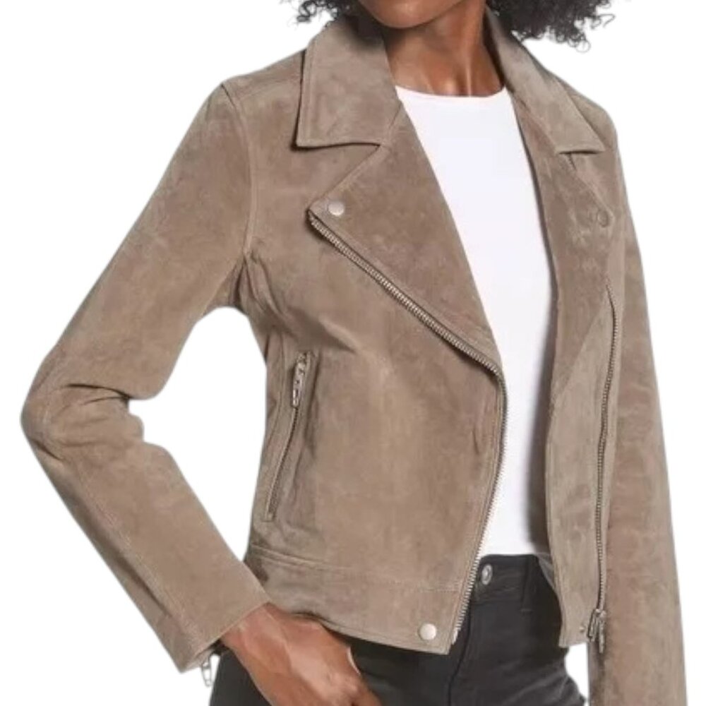 BLANK NYC Women's Sand Stoner Suede Moto Motorcycle Jacket 100% Leather Sz Small